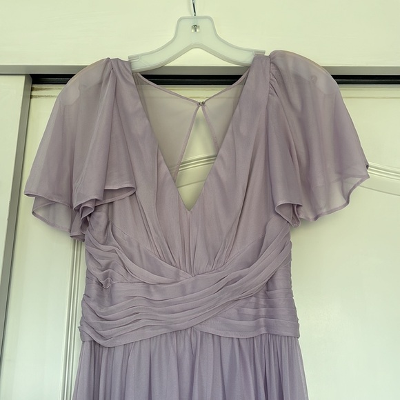 David’s Bridal Flutter Sleeve Crisscross Mesh Prom/Bridesmaid Dress - Picture 3 of 9